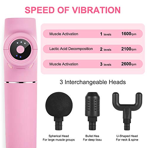 Dexinoe Muscle Massage Gun , Power Cordless Handheld Electric Massager Portable Lightweight (375g), Deep Tissue Percussion Massagers for Full Body Muscle Recovery and Pain Relief Rechargeable (Pink)