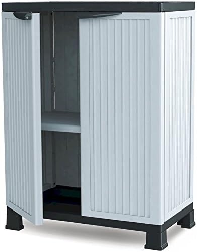 Plascoline Noble 1-Shelf Plastic Utility Storage Cabinet with Doors and Floor Risers, 26.7" W x 15.3" D x 36.2" H