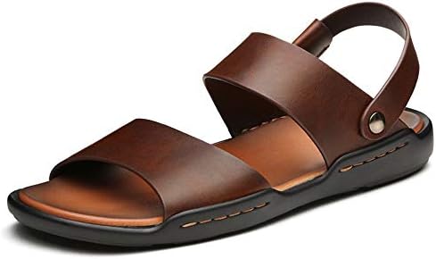 Czcrw Summer Waxy Leather Men Sandals Slippers 2 Uses Shoes Beach Black Brown Korean Casual All-matching Classic Elastic Band Breathable Comfort (Size : 44 EU)