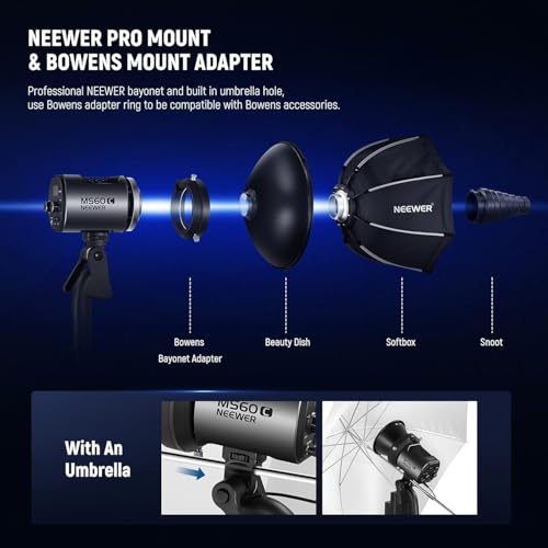 NEEWER MS60C RGBWW LED Video Light with 2.4G/APP Control, 65W Metal Mini RGB COB Continuous Output Lighting Bowens Mount Handheld Spotlight 2700K-6500K,8300lux/1m, CRI 97+/TLCI 98+,17 Effects + RGBCW