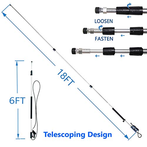 EDOU 4,000 PSI High Pressure Washer Extension Wand Telescoping Lance 6' - 18' 1/4'',Including 5 Nozzle Tips 2 Wands Pivoting Coupler 2 Adapters and Harness - Thumbnail 2