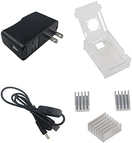 SHCHV Orange Pi Pc Plus Starter Kit Acrylic Case + 5V 2A USB Power Adapter + 3 pcs Aluminum Heat Sink