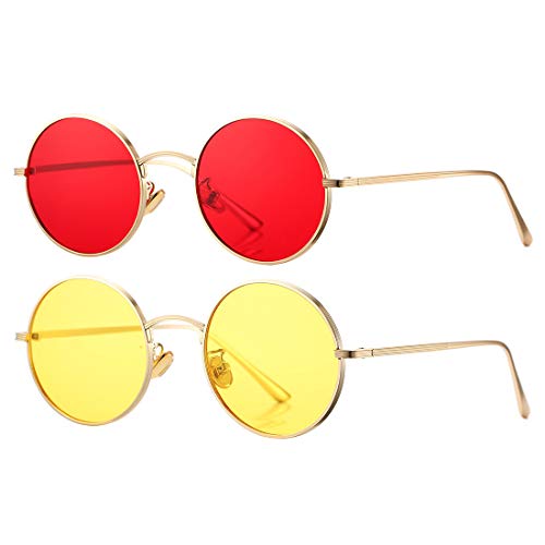 thumbnail image 2 of Vintage Gold Metal Rim Round Sunglasses For Women - 100% UV400 Retro Style 2 of 6