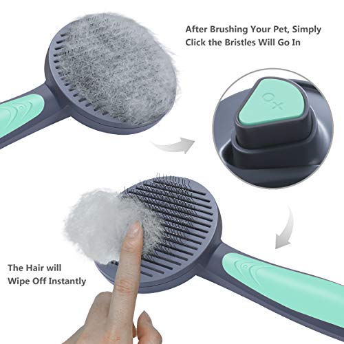 SIWA MARY Dog Brush & Cat Brush Pet Grooming Comb Slicker Self Cleaning Brush Removing Shedding Tool for Long Hair & Short Hair Dogs and Cats (Mint Green) - Thumbnail 2