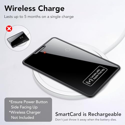 Air Tag Card Wallet Tracker, 1 Piece, Rechargeable Find Objects Wallet, Smart Tag Compatible with Apple Where Is (iOS Only), Bluetooth Locator for Wallet/Suitcase/Bags, IP68 Waterproof