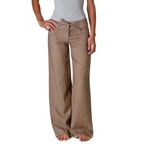 Love Tree Women's 100% Linen Wide Leg Pants, Cocoa, Large