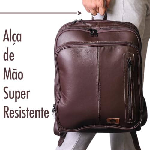 Mochila Couro Legítimo Natural Notebook Executiva Preto Masculina Premium Bisbel 44x33x18cm