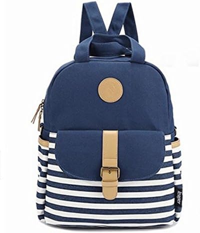 TaiYang Preppy French Breton Nautical Striped Backpack Rucksack Marine Sailor Navy Stripy School Bags for Women Ladies Girls Blue