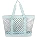 Eastsport Supreme Deluxe 100% Clear PVC Printed Large Tote with Free Large Wristlet, Icy Blue with Dots