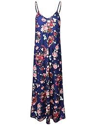 artfish mujeres correa de espagueti Boho Baggy Maxi vestido Cuello En V Floral Playa Vestido Largo Con Bolsillos