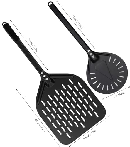 ZUGJOZD Perforated Pizza Shovel, Anodized Aluminum Pizza Shovel, Comfortable Removable Handle with 7 in 12 in Pizza Scoop for Turning and Carrying Compatible with Various Ovens