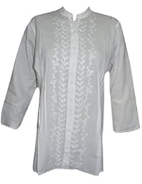 Womens Shirt Blouse White Hand Embroidered Free Spirited Tunic Top Swimsuit Cover Up