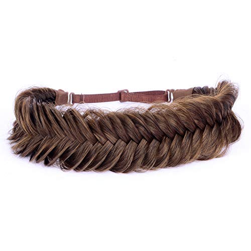 BOBIYA Wide Fishtail Synthetic Hair Braided Headband Classic Chunky Plaited Braids Elastic Stretch Hairband Women Girl (Auburn)