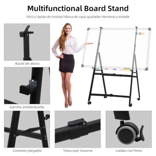 ALANO Soporte de Pizarra Blanca en Forma de A, Soporte de Pizarra Blanca Móvil con 4 Ruedas. Caballete para Pizarr Blanca Ajustable, Soporte Removible de Aluminio para Presentación de Oficina.