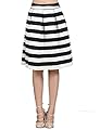 CHARLES RICHARDS CR Women's Black And White Stripes High Waist A-line Midi Skirt