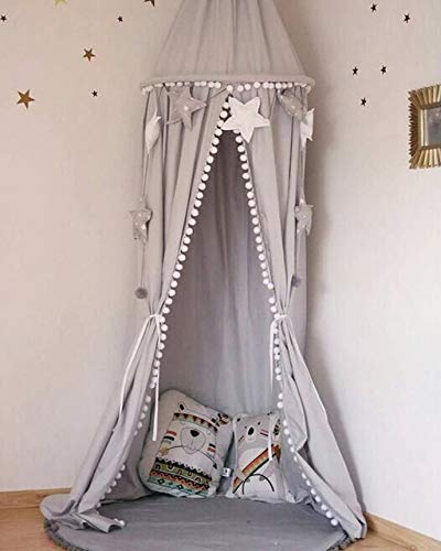 MSOO Kids Bedroom Princess Lace Bedding Round Dome Bed Canopy Deco Bed nets (Gray)