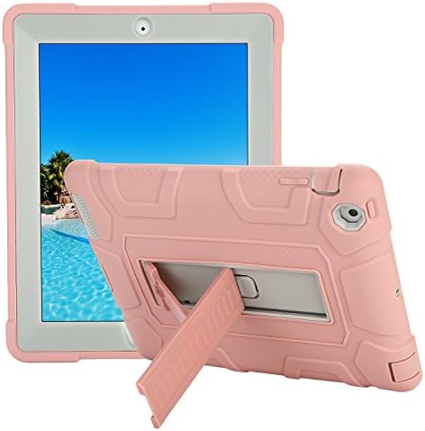 Top Munster iPad 4 Case,iPad 3 Case,iPad 2 Case,Kickstand [Three Layer] Heavy Duty Rugged High Impact Resistant Hybrid Full Body Protective Shock-Absorption Case Cover for iPad 2/3/4 Rose Gold+Gray