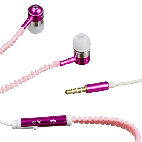 COMFYGLO Glow in the Dark Zipper In-Ear Noise Cancelling Headphones earbuds with Microphone (Pink)