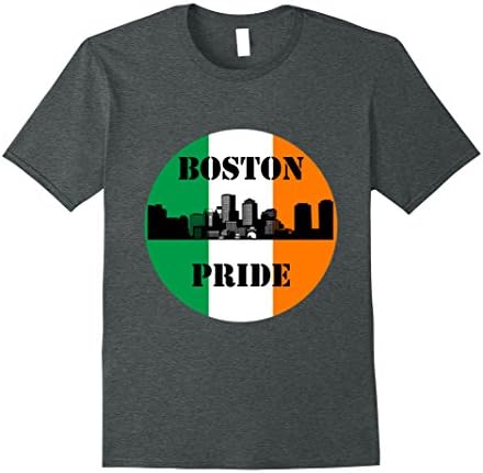 Mens Boston Pride Skyline with Irish Flag, Boston T-Shirt Small Dark Heather