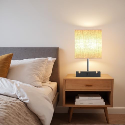 Bacane Table Lamp, Bedside Lamps with 3-Level Dimmable Touch Control, USB Ports (A+C) and 2 Phone Stands, Nightstand Lamp for Bedroom Living Room (Bulb Included, 1 PCS)