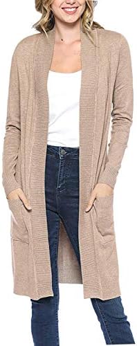 Women's Long Soft Casual Cardigan with Pockets - Button Closure or Open Front