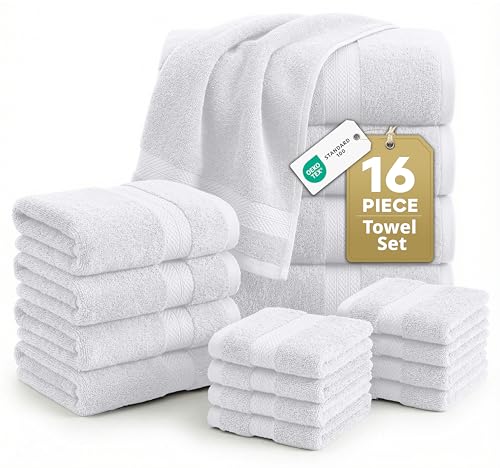 LANE LINEN 16 Piece Cotton Bath Towel Set