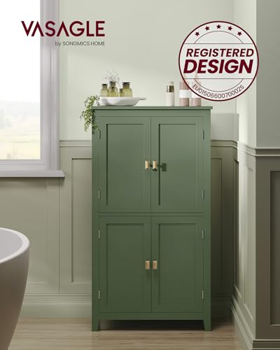 VASAGLE Armário para Banheiro, Armário de Cozinha Independente, com 4 Portas, Prateleiras Ajustáveis, 30 x 60 x 110 cm, Verde Floresta BRBBC552C01V1