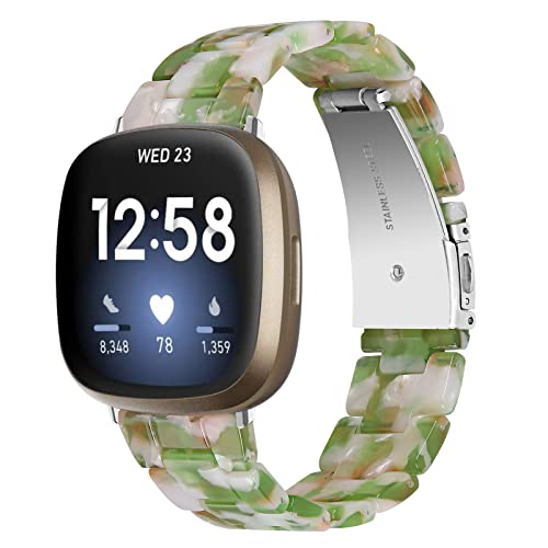 Kabbba Resin Watch Band Compatible with Fitbit Versa 4/Sense 2/Versa 3/Fitbit Sense, Lightweight Adjustable Fashion Bracelet Wristband Replacement for Women Men with Stainless Metal Buckle