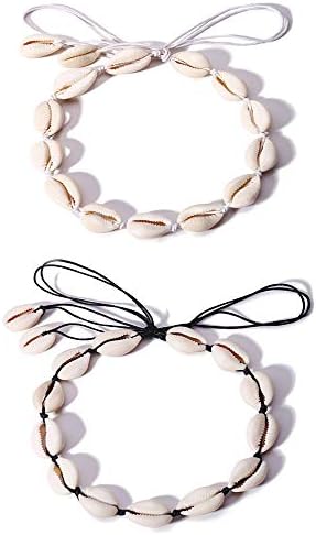 2Pcs Natural Shell Choker Handmade Hawaii Cowrie Shell Necklace Beach Choker Adjustable Necklace for Women Girls
