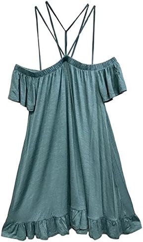 Jodifl Women's Solid Off The Shoulder Dress With Strappy Yoke Detail Ruffled Hem (Sage/Medium)