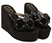 IDIFU Women's Boho Flowers Wedge Platform Flip Flops Sandy Thong Sandals With Heels Black 8 B(M) US