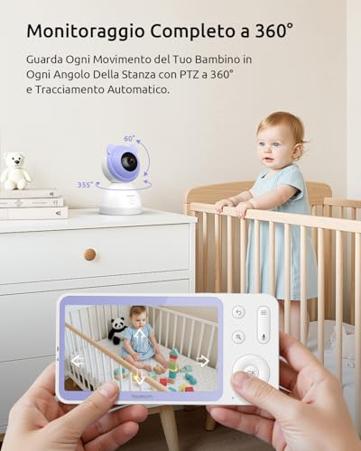 YESIMOM 2K Baby Monitor Video and Audio, Support Children Camera Control via Mobile Phone APP & 5 Inch Monitor, Newborn Video Camera with Night Light, 360° PTZ, Crying and Movement Alarms (8TM-2PCS