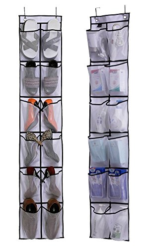 StyleZ 2PCS 12 Large Mesh Pockets Over The Door Shoe Storage Bag Organizer Hanging Narrow Closet Door - Thumbnail 3
