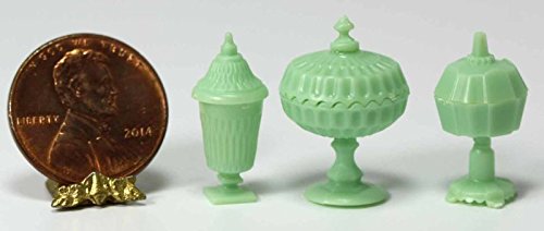 Dollhouse Miniature Chrysnbon Set of 3 Candy Jars Jadeite