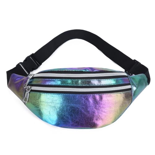 Neon Reflective Fanny Pack for Women - Trendy Laser Rainbow Waist Bag with Adjustable Strap (Colorful)