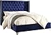 Meridian Furniture Aiden Collection Modern | Contemporary Velvet Upholstered Bed with Deep Button Tufting, Solid Wood Frame, and Custom Chrome Legs, Queen, Navy