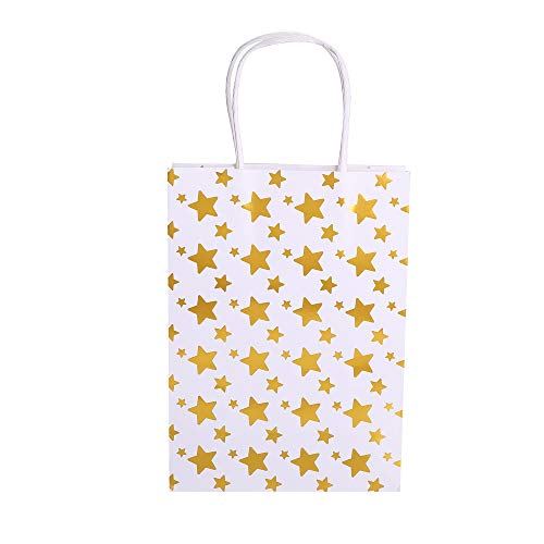 XNX 24 Pack Paper Gift Bags Party Favor Bags Recyclable Goodie Bags for Birthdays, Weddings, Baby Showers,Shopping.Gold Foil Stars Design, White(15 * 21 * 8cm) (Gold Foil Star) - Thumbnail 3