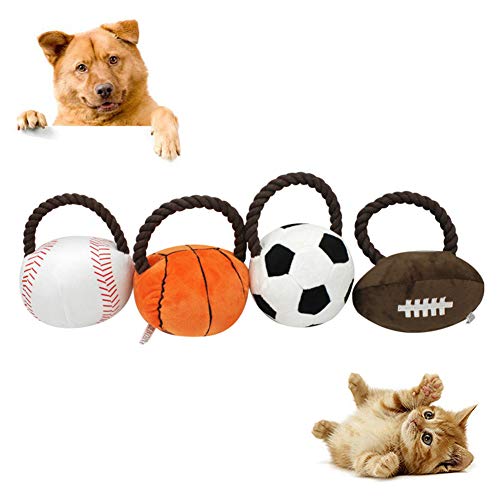 Cotton Rope Basketball Football Plush Doll Chewing Toy,Chewable Squeaky Toy for Pet Dog Cats - Baseball/Basketball/Football/Rugby