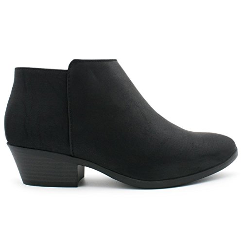 SodaWomen's Mug Round Toe Faux Suede Stacked Heel Western Ankle Bootie