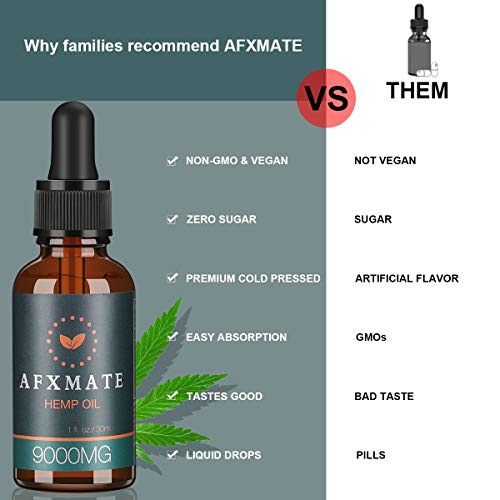 (2-Pack) Hemp Oil for Pain & Anxiety Relief - 9000MG of Organic Hemp Extract - 100% Natural Hemp Drops, Rich in Vitamin & Omega, Helps with Sleep, Skin & Hair, Improve Health