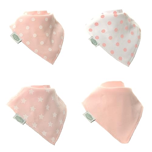 Ziggle Baby Bandana Dribble Bibs, Super Absorbent, Fits Newborn to Toddler, Award Winning, 4 Pack (Pink & White)