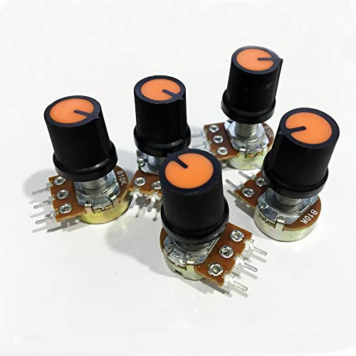 Poilee 5 Piece 10K Ohm Potentiometer 3 Terminals Linear Taper Rotary Audio B Type Potentiometer, B10K