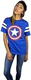 Marvel Womens Captain America Logo Varsity Football Tee Small Royal Blue/White