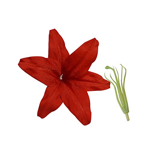 Colorfulife Artificial Silk Flower Head Lilies 6.7" Tiger Lily Flower Head Wedding Home Party Garden Decoration Bridal Bouquet Wreath Headwear Clip DIY Accessories,Pack of 20 (Red)