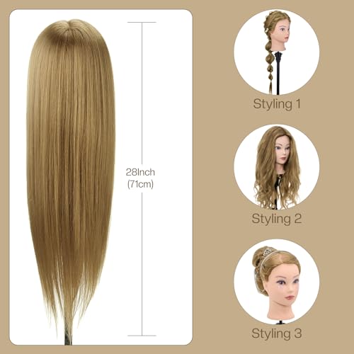 Neverland 28 Inch Professional Hairdressing Head, 80% Human Hair, Cosmetology Mannequin Doll for Salon with Stand + Hairdressing Tools Accessories Set (Blonde)