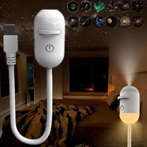 2-in-1 Galaxy Projector Night Light, Starry Sky Projector with 360° Remote Control, USB Powered Portable Star Projector for Bedroom, Multiple Projection Films, Warm Soft Light (12touy Pattern)
