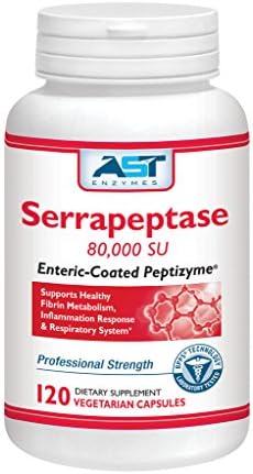 Serrapeptase 80,000 SPU – 120 Vegetarian Capsules - Premium Natural Systemic Enzyme – Enteric-Coated Serrapeptase – AST Enzymes