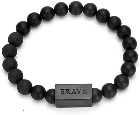 Magic Fish Black Titanium Steel Box 12mm Natural Stone Bead Couple BraceletE