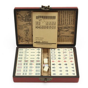 Generic Vintage Mahjong Rare Chinese 144 Tiles Mah-Jong Set Toy With Leather Box