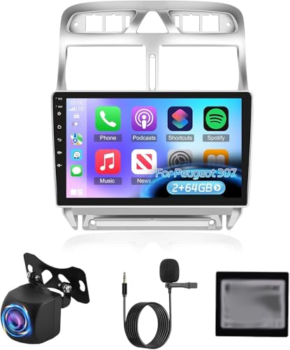 NHOPEEW 2+64G 9 Pollici Android Radio for Peugeot 307 2002-2013 – Wireless CarPlay & Android Auto, Navigazione GPS, Controllo Del Volante, FM RDS, Split Screen